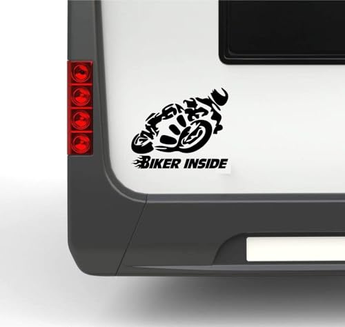 Rakelfix Wohnmobil Wohnwagen Aufkleber Schriftzug Biker Inside Typ1 ca 25cm mit Motorradfahrer Sticker Autoaufkleber