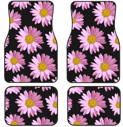 Lot de 4 tapis de sol de voiture à pois roses pour voiture avant et arrière - Protection robuste