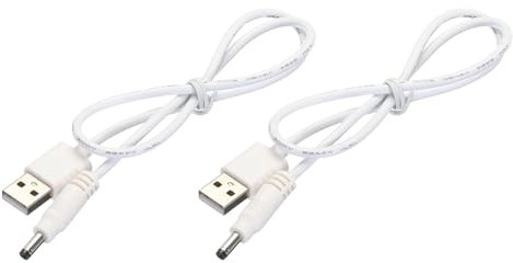 sourcing map USB to DC Power Cable 0.5 M USB to DC 4.0mm x 1.7mm 5v Power Cord White for Mini Fan Camera Mobile Phone Tablet Devices 2 Pcs