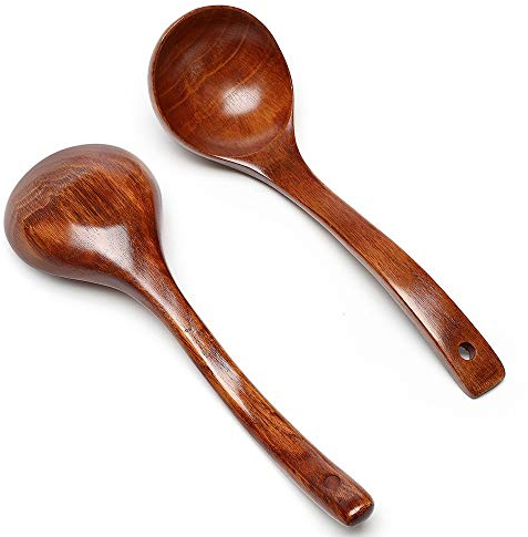 Cuiynice Cucharas de Sopa Grandes de Madera Natural, Mango Largo, Cuchara de Cocina, Madera, Ramen, Cuchara de arroz, cucharón de Sopa, vajilla de Catering, Utensilios de Cocina, Juego de cucharas de