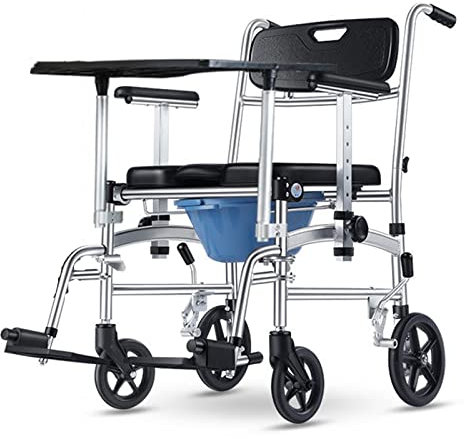CAFIEDR Toilettenstuhl mit Bettpfanne, Duschstuhl mit Rollen, Aluminium, zusammenklappbar, Reise-Duschstuhl, Traglast 140 kg, für Senioren mit Behinderungen (Armlehne B)