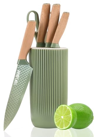 Set di coltelli, 6 pezzi Khaki Sharp Knife Block Set per cucina, antiaderente antiscivolo in acciaio inossidabile Chef Set con blocco universale coltello adatto per la casa ristorante Picnic (Verde)