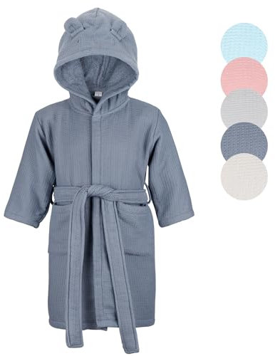 KAKU NANU Peignoir de Bain Enfant Coton Peignoir Éponge Enfant Serviette Robe de Chambre Bebe 2 3 4 Ans Bleu Foncé Peignoir Enfant Garçon