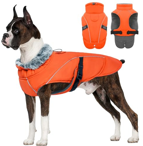 Hundemantel Winter, wasserdichte Hunde-Schneejacke für Winter Hundepullover Fleece Winterjacke Winddichter Hundemantel Grosse Hunde für Kaltes Wetter(Orange, 3XL)