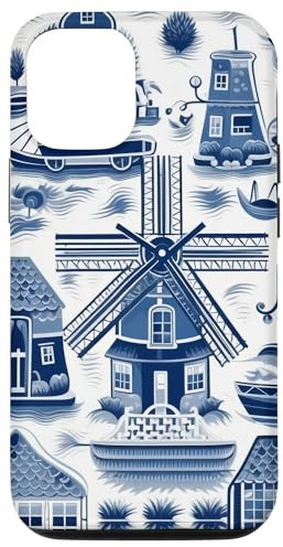 Hülle für iPhone 13 Pro Delfter Muster, Niederlande Windmühlen, niederländische Kultur