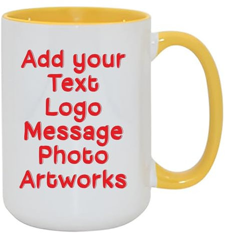Personalized Large Mug Gifts Add Your Text Image Photo Pictures 15oz Coffee Mug Custom Tea Cup (Yellow)