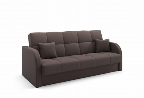 LIKMA Braun Ausziehbar 3 Sitzer Sofa Togo 214x93x85 cm Schlaffunktion Bettzeugbehälter Sofa mit Bettfunktion Schlafsofa Couchgarnitur Sofas & Couches Stoff Inari 28
