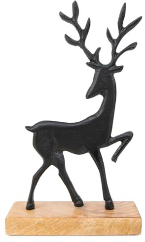 Logbuch-Verlag Große Moderne Hirsch Deko Figur Weihnachten schwarz Alu und Holz 32 cm Herbstdekoration
