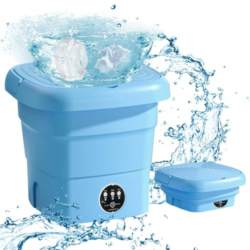 4.5L Lavatrice Portatile, Mini Lavatrice, Biancheria Pieghevole con Cesto di Scarico, 3 Modalità di Pulizia, per Biancheria intima, calze e piccoli oggetti da Viaggio (Blu)