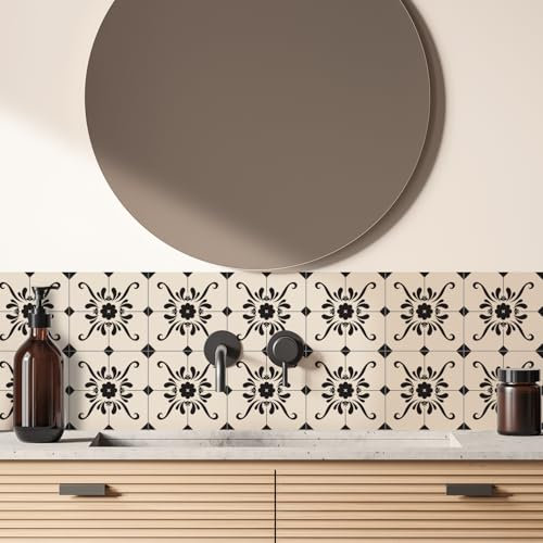 Alwayspon Tile Sticker, Beige White Self Adhesive Stick on Floor Tiles Transfer for Bathroom Kitchen, Splashback, Peel and Stick Vinyl Flooring Tiles Sticker, 24PcsX15cm/6inch