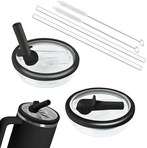2pcs Stanley Cup Leakproof Lid with Straws for Stanley 40oz Replacement,No-Spill Cup Lids for Stanley Quencher,Tumbler Flip Straw Lid Include Cleaning Brush for Stanley Accessories