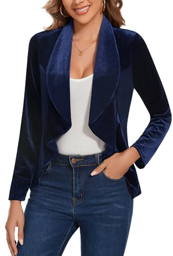 Womens Vintage Velvet Blazer Open Front Long Sleeve Ruffle Trim Jackets | Womens Retro Vintage Velvet Blazer Open Front Long Sleeve Ruffle Trim Unlined Regular Fit for Office Meeting Cocktail Parties