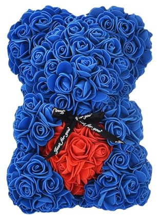 Yoisdtxc Rosenbär mit transparenter Box, Geschenke für Mutter, handgefertigte Blume mit Schleifen-Boxen zum Valentinstag (Blau, Einheitsgröße)