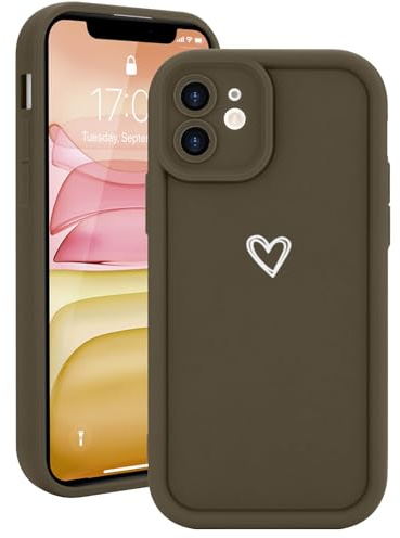 Micoden for iPhone 11 Silicone Case with Heart Love-Brown | Soft TPU Shockproof Protective Bumper,Cute Aesthetics Pattern Design for Girls Women