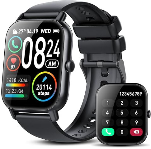 VKROBAG Smartwatch Herren Damen, 1,85 HD Smart Watch mit Telefonfunktion/Message Reminder, 110+ Sportmodi Fitnessuhr mit Puls-Schlaf-Monitor Schrittzähler, IP68 Wasserdicht Sportuhr für Android iOS