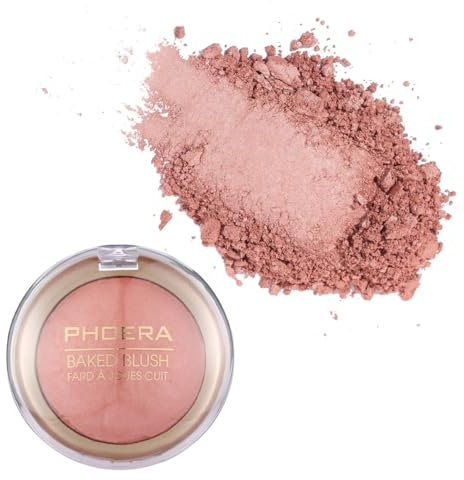 Phoera Baked Powder Blush – Reichhaltig pigmentiertes & aufbaubares, mehrfarbiges Mineral-Rouge für einen jugendlichen Glanz, Satin & schimmernde Farbtöne, erhältlich in 6 Farbtönen (204 Pfirsich