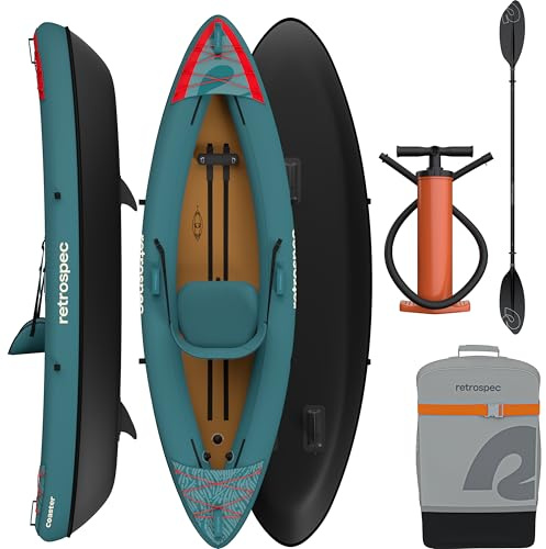 Retrospec Coaster Single & Tandem Inflatable Kayak for Adults - Blow Up Kayak, 220 & 440lb Capacity, Portable Lightweight Kayak with Paddle, Pump & Carry Bag