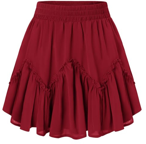 SCARLET DARKNESS Damen Mini Rock Sommer Chiffon Elastische Hohe Taille Kurz Röcke mit Taschen Skater Rock
