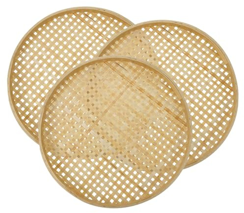 HOMOBABE Cesta Del Colador De Bambú 3 Unidades Tamiz De Bambú Para Cocina Y Organización Del Hogar Cesta De Almacenamiento Para Pan Huevos Fruta Y Verdura 7.08 X 7.08 X 0.59 in