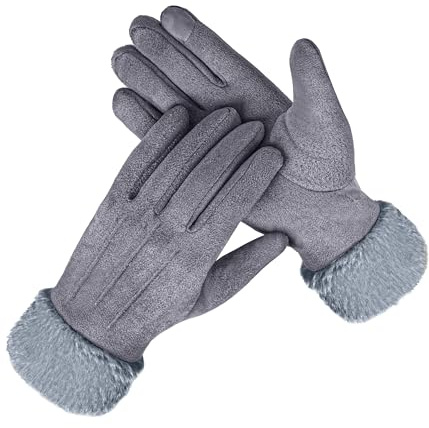 Bobelle Wear Handschuhe Winter Damen, Thermo Touchscreen Winterhandschuhe mit Fleece Gefütterte, Warme Wildleder Strickhandschuhe für Kaltes Wetter (Grau)
