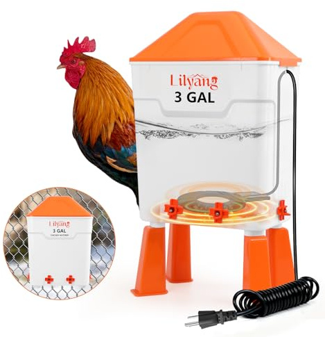 Lilyang Beheizte Hühnertränke mit horizontalem Nippel, 1,8 l Kapazität, geeignet für Hühner, Tauben, Wachteln und andere große Tiere