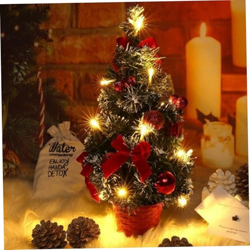 Mini Christmas Tree, 40cm Small Tabletop Christmas Tree with LED Lights & Hanging Ornaments for Xmas Home Restaurant Tabletop Decorations(Red)