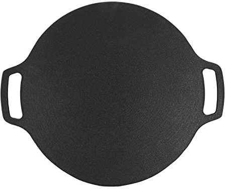 Korean Grill Pan with Non Stick 6 Layer Coating for Gas Cooker Round Double Handle BBQ Griddle for Outdoor Camping (36cm)
