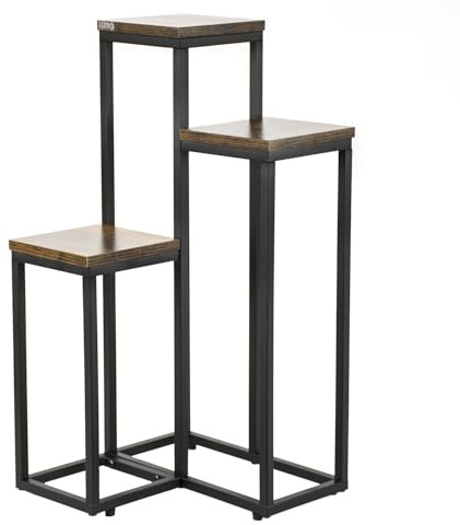 ZOLTA Blumenständer 3 Etagen 68x34x34 cm Metall Holzregal Blumentreppe stabil Loft Stil Indoor Outdoor Blumenregal für Wohnzimmer Pflanzenständer Balkon Küche Büro Kräuterregal modern dekorativ