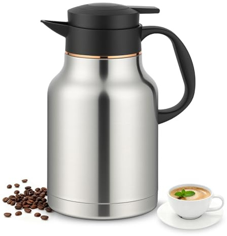 BEZORR 1.8 Litre Stainless Steel Thermal Carafe Jugs with Tea Strainer, Thermal Coffee Carafe with Lid, Double Walled Vacuum Insulated Coffee Pot with Press Button Top for Coffee/Juice/Milk/Tea