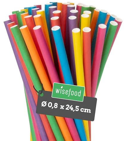Wisefood® Strohhalme Papier [25 cm Ø 8] Party Deko [bunt] alternative Strohhalme Plastik-frei für Geburtstag Hochzeit DIY [250 Stk.] für Cocktail Getränke Cola Energy Drink Wasser Limo BIO