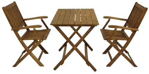 DEGAMO Klappgarnitur Benita 3-teilig (2X Klappstuhl mit Armlehne, 1x Klapptisch rechteckig 90x60cm), Akazie braun geölt, Outdoor