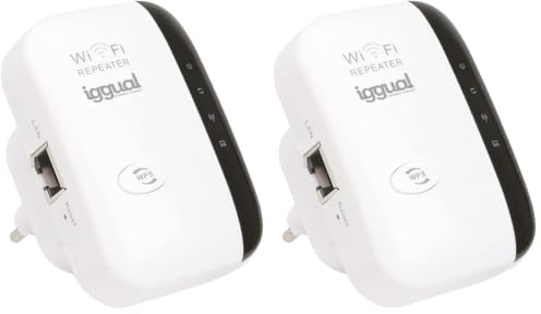 iggual WLAN-Signalverstärker, WLAN-Repeater, 300 Mbit/s, RW, N300-AP/R, Ethernet-Port, interne Antennen, kompatibel mit Windows/MacOS (Packung mit 2)