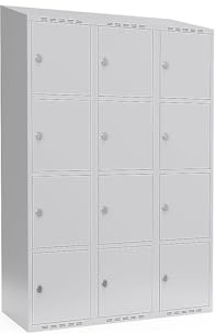 kaiserkraft | 4er-Schließfachschrank Fydor | 3 Abteile | lichtGrau | B 1200 mm | schräge Dachform | Vorhängeschloss