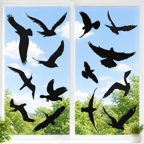 Qufiiry 37 Pack Anti-Collision Window Stickers for Birds | PVC Static Clings to Prevent Bird Strikes on Glass Doors & Windows, Reusable Safety Decals for Home & Party Accessory(Black)