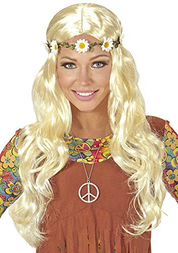 Langhaar Hippie Perücke Maike mit Blumen Haarband - Blond | Damen Mittelalter Cosplay Kostüm