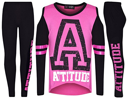 A2Z 4 Kids Attitude Shoulders Top Leggings Set Long Sleeves - Attitude Set Pink 13