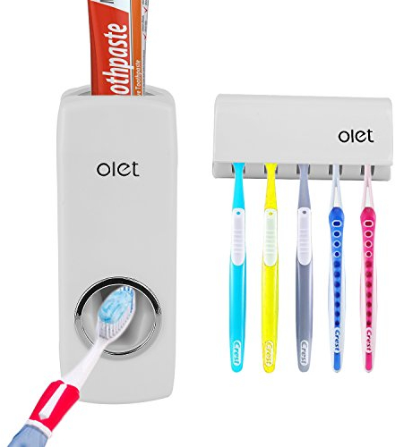 Conjunto de dispensador de pasta de dientes y organizador de cepillos de dientes de Carryme, Black and White