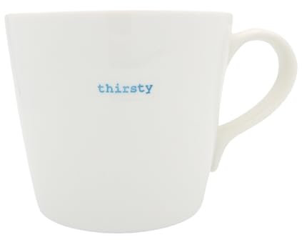 Keith Brymer Jones - Word Range - Large Ceramic White Mug - Thirsty (Blue) - 500ml - Gift Boxed