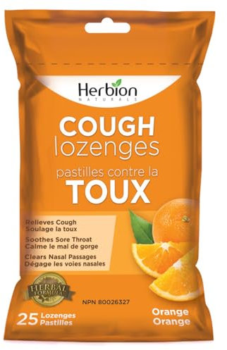 Herbion Naturals Husten-Lutschtabletten mit natürlichem Orangengeschmack, 25 Lutschtabletten, lindert Halsschmerzen, für Erwachsene und Kinder ab 12 Jahren