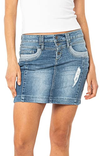 Sublevel Damen Jeans Mini-Rock mit Knöpfen im Used Look Light-Blue S