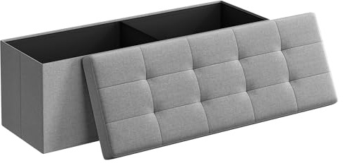 SONGMICS MAZIE Collection - 43 Inches Folding Storage Ottoman Bench, Ottoman Foot Rest, End of Bed Bench, Storage Chest, Load 660 lb, for Living Room, Bedroom, Entryway, Light Gray ULSF77G