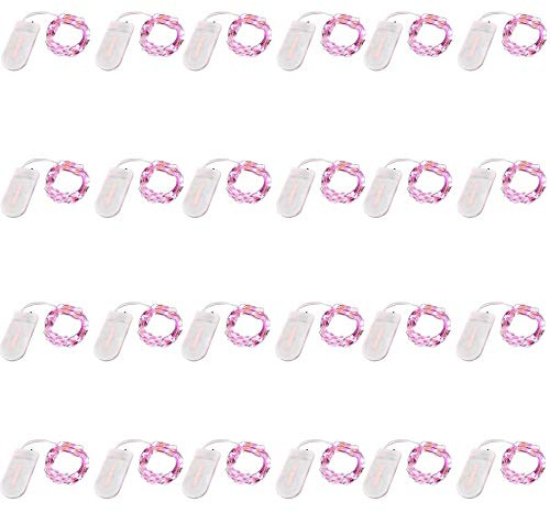 Confezione da 24 luci a batteria, 2 m, 20 luci a LED, filo argentato, per fai da te, matrimoni, feste, festival, Halloween, Natale (rosa)