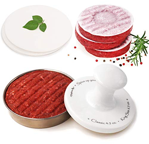 Meykers Burgerpresse 12.7 cm Hamburgerpresse Patty Maker,Patty Press Burger Form Ring,mit 100 Patty Papers, Truthahn, veganes Rind