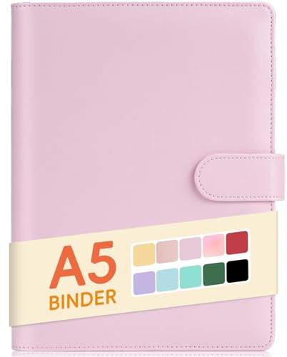 Sooez A5-Ordner mit 6 Ringen, nachfüllbarer Notizbuch-Planer, kleiner Leder-Organizer, rosa