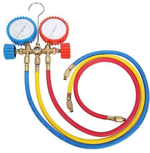 Juego de manómetros de diagnóstico de aire acondicionado de 3 vías, herramientas de aire acondicionado refrigerante Juego de manómetros de diagnóstico de CA con kit de manguera y gancho
