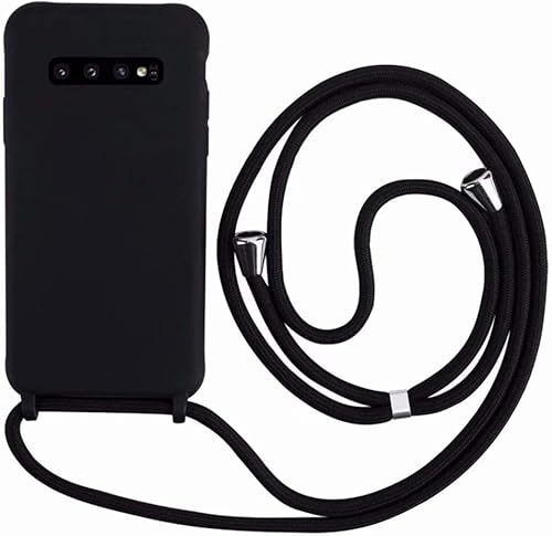 Ququcheng Kompatibel mit Samsung Galaxy S10 Plus Hülle,Handykette Hülle Silikon Seil Necklace Handyhülle mit Kordel Tasche TPU Bumper Schutzhülle für Samsung Galaxy S10 Plus-Schwarz