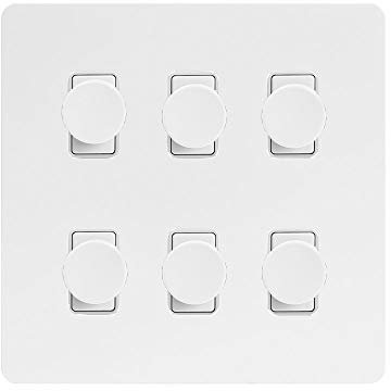 Soho Lighting White Metal Flat Plate 6 Gang 2 Way Intelligent Trailing Dimmer Light Switch Screwless 400W