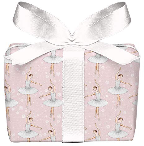 5er Set 5 Bögen Geschenkpapier BALLERINA MIT SCHNEEFLOCKEN Kindergeburtstag Schulanfang Schulkind Weihnachten PEFC zertifiziertes Papier, 50 x 70 cm