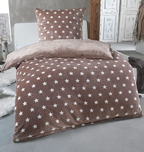 MALIKA Warme Winter Plüsch Sterne Wende-Bettwäsche Nicky-Teddy 'Cashmere Touch' Coral Fleece viele Farben & Größen, Farbe:Taupe, Größe:155 x 220 cm