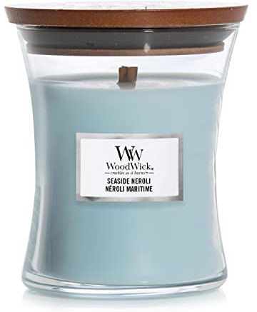 WoodWick Hourglass mittleres Glas Duftkerze mit knisternder Docht | Seaside Neroli | Brenndauer bis zu 60 Stunden